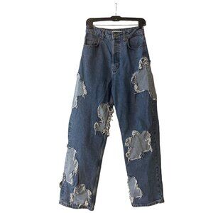 TOPSHOP High Waisted High Rise Two Tone Denim Wide Leg Jeans